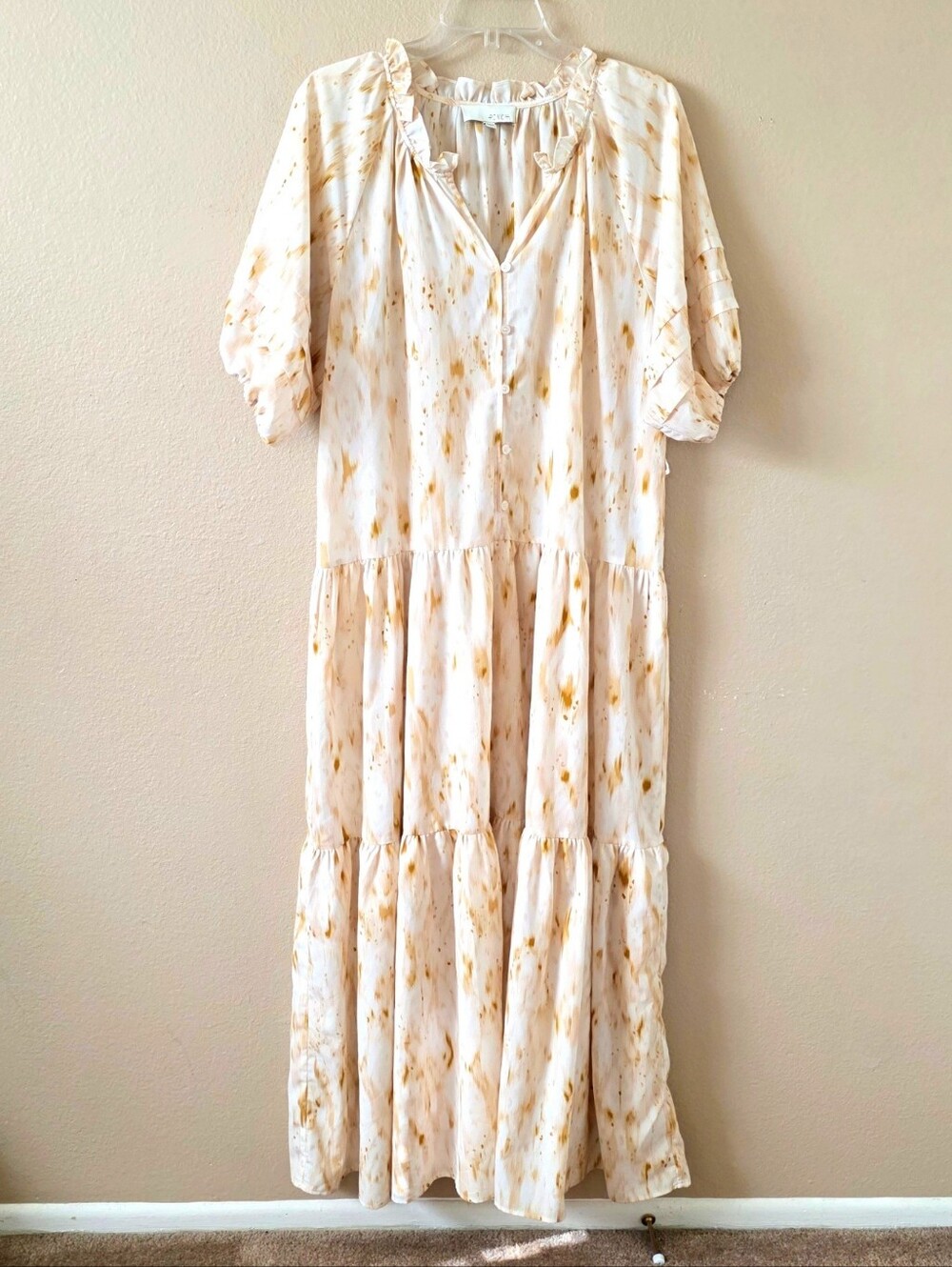 PINCH Catarina Yellow Ruffle Neck Tiered Midi Dress - Size Medium